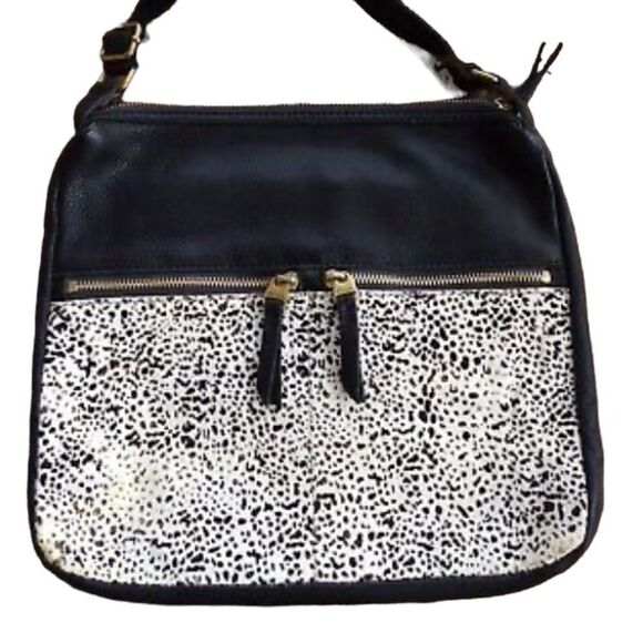 Fossil leather black and cow print Crossbody bag - Picture 1 of 9